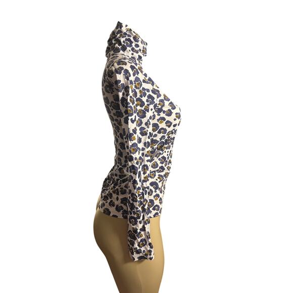 Women S J.Crew J. Crew AS746 Tissue Turtleneck Watercolor Leopard Top Shirt Tee - Picture 5 of 6